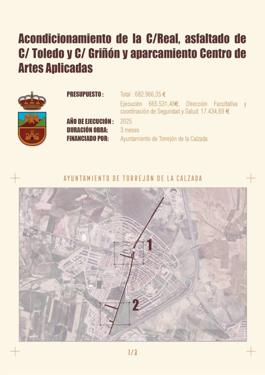 Acondicionamiento de la Calle Real, asfaltado de las calles Toledo y Griñón y Aparcamiento Centro de Artes Aplicadas